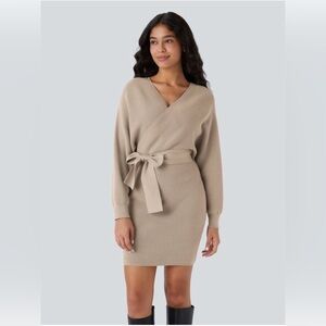 New Chic Tan Wrap Dress with Bow size S